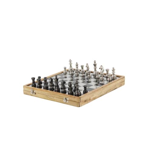 15&#x22; Mango Wood &#x26; Aluminum Traditional Chess Game Set